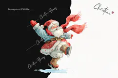 Watercolor Santa Ice Skating Clipart | Christmas PNG Product Image 2