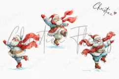 Watercolor Santa Ice Skating Clipart | Christmas PNG Product Image 3