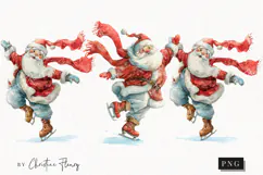 Watercolor Santa Ice Skating Clipart | Christmas PNG Product Image 1
