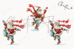 Watercolor Santa Ice Skating Clipart | Christmas PNG Product Image 3
