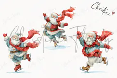 Watercolor Santa Ice Skating Clipart | Christmas PNG Product Image 3