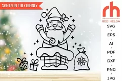 santa in the chimney svg, santa claus outline, santa gifts dxf, christmas scene svg, christmas template, xmas window decor, holiday design vector, winter theme svg, window cling svg, christmas card svg, christmas ornament svg, xmas decoration svg