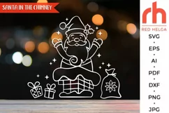 santa in the chimney svg, santa claus outline, santa gifts dxf, christmas scene svg, christmas template, xmas window decor, holiday design vector, winter theme svg, window cling svg, christmas card svg, christmas ornament svg, xmas decoration svg