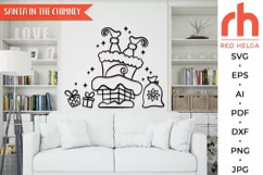 santa in the chimney svg, santa claus outline, santa gifts dxf, christmas scene svg, christmas template, xmas window decor, holiday design vector, winter theme svg, window cling svg, christmas card svg, christmas ornament svg, xmas decoration svg