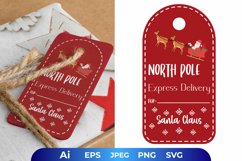 Santa Riding His Deer Brought Christmas Gift Tag Card Product Image 1