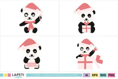 Christmas panda holding a candy cane with festive Santa hat and coral scarf