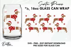 Santa Paws Sausage Dog Libbey Glass Can Wrap SVG 16oz Cup Product Image 1