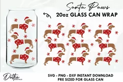 Santa Paws Sausage Dog Libbey Glass Can Wrap SVG 20oz Cup Product Image 1