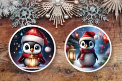 Santa Penguins Round Signs PNG