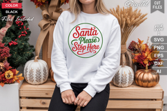 Santa Please Stop Here SVG | Christmas Round Sign SVG | Xmas Product Image 4