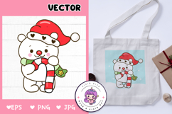 Polar bear wear holding Christmas candy kawaii clipart Product Image 1