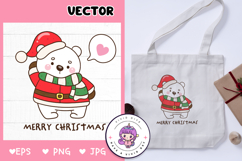 Santa Polar bear in Christmas cartoon kawaii clipart winter Product Image 1