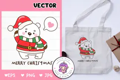 Santa Polar bear in Christmas cartoon kawaii clipart winter Product Image 1