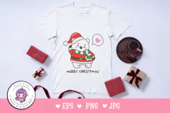 Santa Polar bear in Christmas cartoon kawaii clipart winter Product Image 2