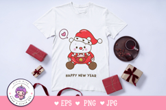 Polar bear wear santa hat Cute Christmas kawaii clipart Product Image 2
