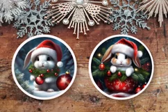 Santa Rabbits with Baubles Round Signs PNG