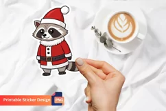 Santa Raccoon Sticker, Festive Raccoon Vinyl Sticker Product Image 1