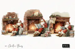 Watercolor Santa Reading Clipart | Christmas PNG Product Image 1