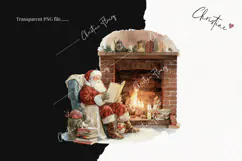 Watercolor Santa Reading Clipart | Christmas PNG Product Image 2