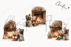 Watercolor Santa Reading Clipart | Christmas PNG Product Image 3