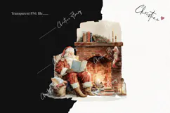 Watercolor Santa Reading Clipart | Christmas PNG Product Image 2