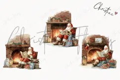Watercolor Santa Reading Clipart | Christmas PNG Product Image 3