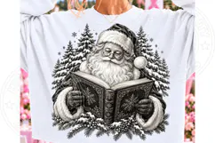 Santa Reading a Book PNG | Vintage Black & White Christmas S Product Image 2