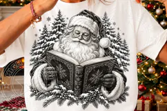 Santa Reading a Book PNG | Vintage Black & White Christmas S Product Image 3