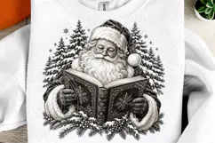 Santa Reading a Book PNG | Vintage Black & White Christmas S Product Image 4