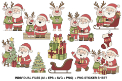 Cute Santa and reindeer clipart collection in soft Christmas colors, perfect for cards, crafts, and printables.