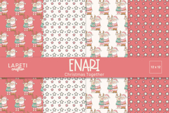 Cute Christmas digital papers featuring Santa hugging a reindeer and star patterns in pastel tones.