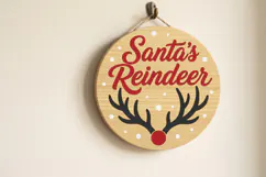 Santa Reindeer Door Hanger SVG, Round Wooden Laser Cut File Product Image 3