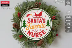 Santa's Favorite Nurse SVG | Christmas Round Sign SVG | Xmas Product Image 1