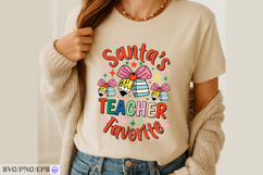 Santa’s Favorite Christmas Teacher SVG PNG T-shirt Design Product Image 3