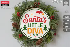 Santa's Little Diva SVG | Christmas Round Sign SVG | Xmas Product Image 1