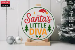 Santa's Little Diva SVG | Christmas Round Sign SVG | Xmas Product Image 2