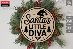 Santa's Little Diva SVG | Christmas Round Sign SVG | Xmas Product Image 3
