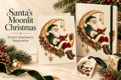 Vintage Santa on Crescent Moon PNG Christmas Clipart Product Image 2