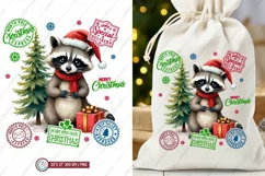 santa sack raccoon, christmas sublimation png for t shrit Product Image 1