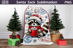 Santa Sack Sublimation | Christmas Raccoon Santa Sack Product Image 1