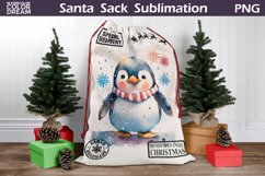 Santa Sack Sublimation | Watercolor Penguin Santa Sack Product Image 1