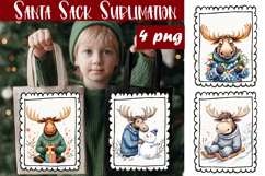 Cute animal Tote Bag Design. Christmas Tote Bag Sublimation Product Image 1