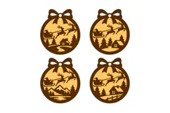 Santa Sleigh Laser Cut Christmas Ornaments 4x Designs Product Image 2