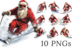Santa Clipart Bundle - 10 Skiing Transparent PNGs Product Image 1