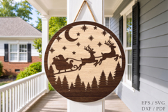 Santa Sleigh Christmas Laser Cut SVG,Reindeer Round Wooden Product Image 1