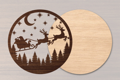 Santa Sleigh Christmas Laser Cut SVG,Reindeer Round Wooden Product Image 2