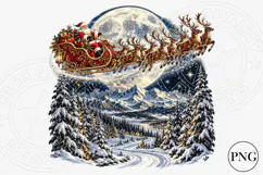 Santa Sleigh Christmas Night PNG | Moonlit Reindeer Winter Product Image 1