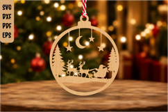 Santa Sleigh Christmas Ornament Laser Cut File Product Image 1