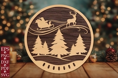 Santa Sleigh Christmas Round Sign SVG Product Image 1