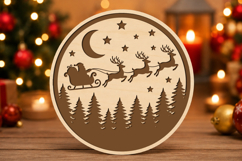 Santa Sleigh Christmas Round Sign SVG Product Image 1